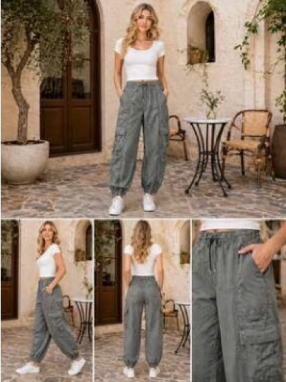SCOOP Brand Barrel Leg Olive Green Cargo Pants - Drawstring Waist Size 8-10 Med